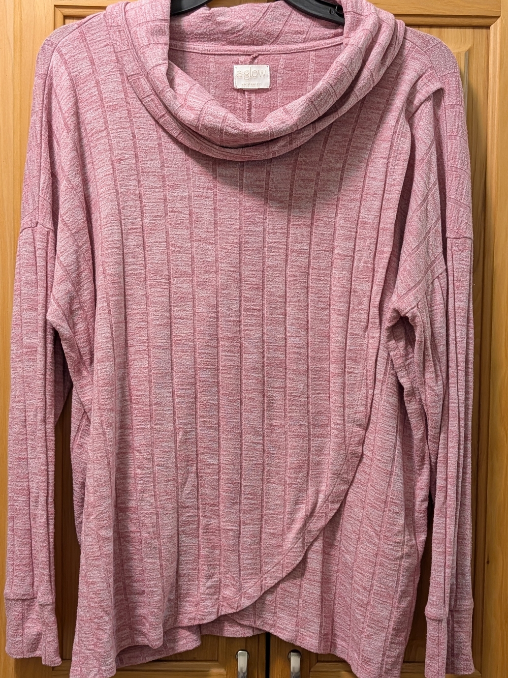 A:GlOW ~Maternity~ Pink Ribbed Cowl Neck Crossover Top XXL